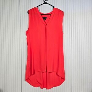 Adrienne Vittadini Sleeveless V Neck Coral Orange Tunic Top Size L